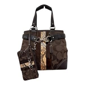 Coach Hamptons Signature Jacquard Patchwork Stripe Tote Wristlet 10264